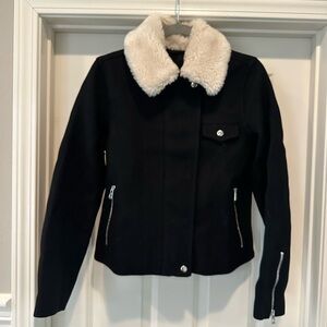 Madewell Sherpa-Collar Asymmetric Zip-Front Jacket